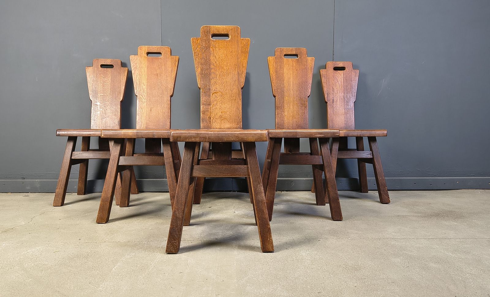 Vintage Oak Brutalist Chairs, 1970s Set Of 6 photo Furniture