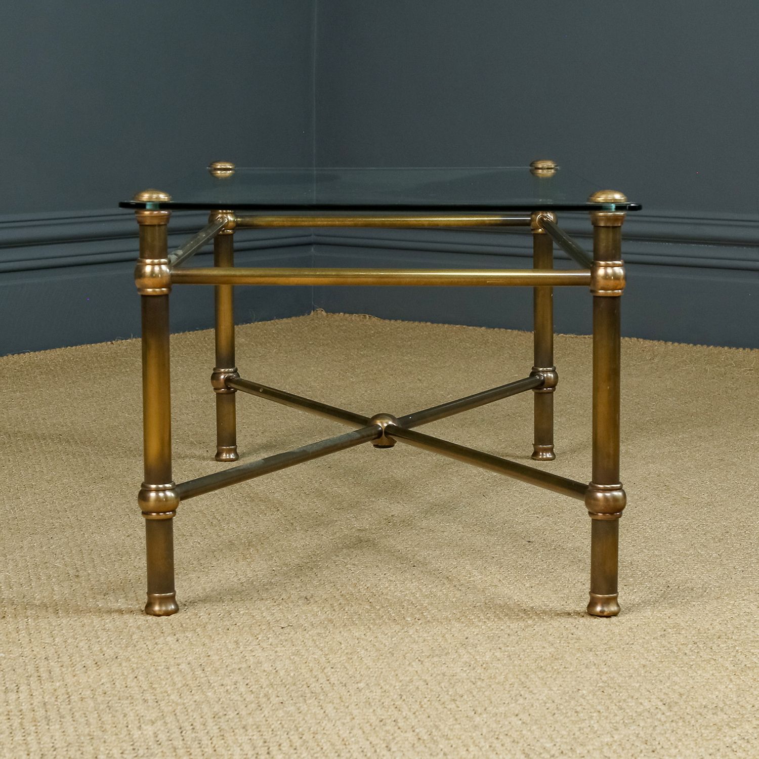 Vintage English Art Deco Style Brass & Glass Occasional Rectangular Coffee Table (Circa 1970) photo for sale
