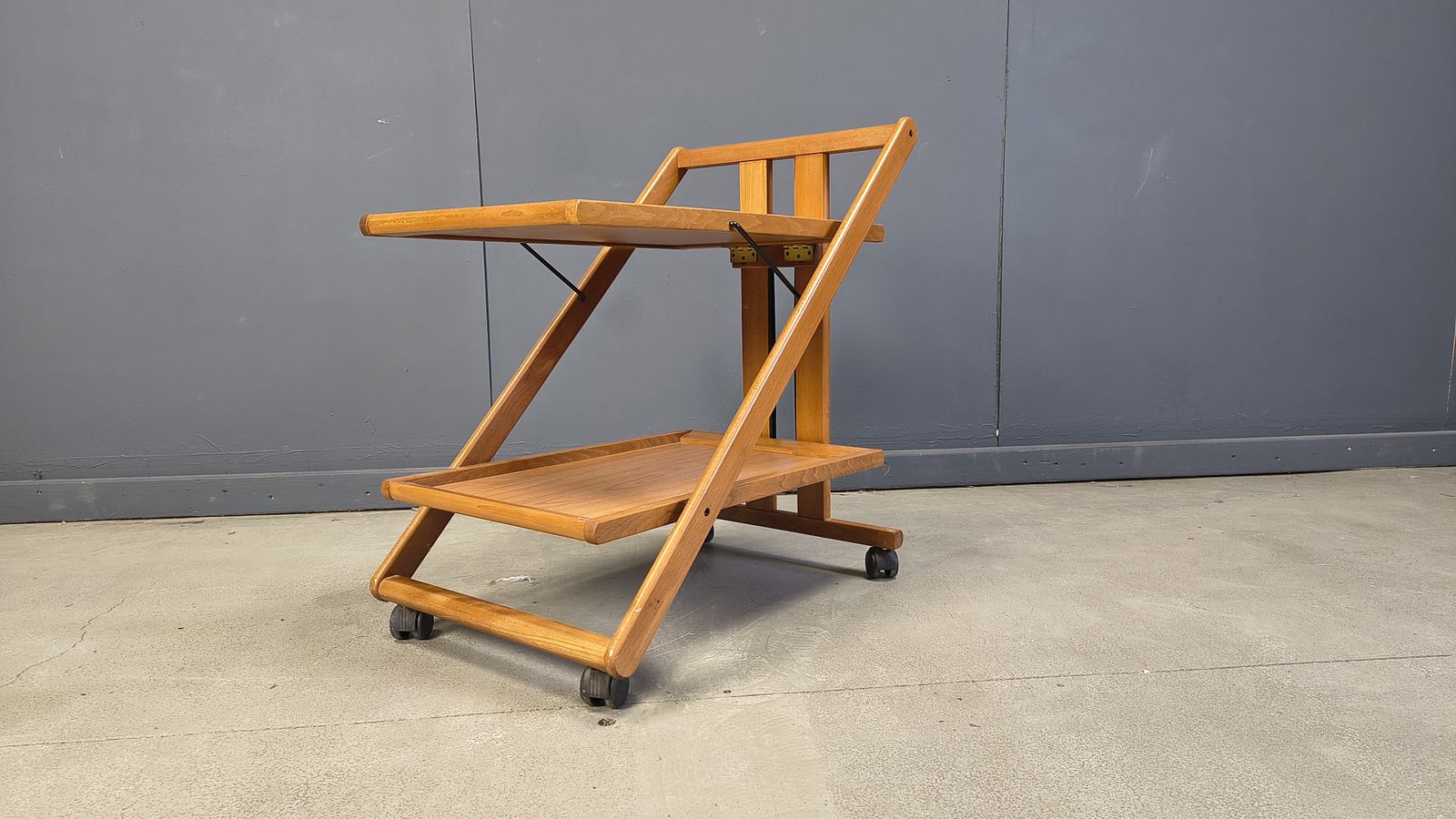 Vintage Italian Foldable Wooden Serving Cart, 1980s photo vinterior