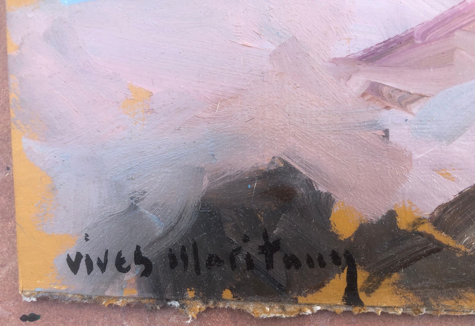 Joan Vives Maristany Mediterranean Coastal Landscape Oil Painting Spanish Impressionist Modern Plein Air Style 1990s photo furniture