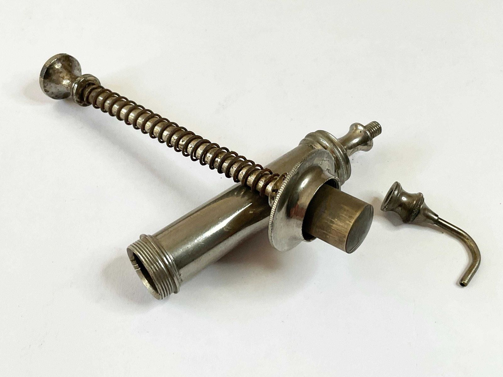 Antique 1875 Claudius Ash & Sons "Self Filling" Dental Syringe – Rare Spiral Spring Model photo vinterior