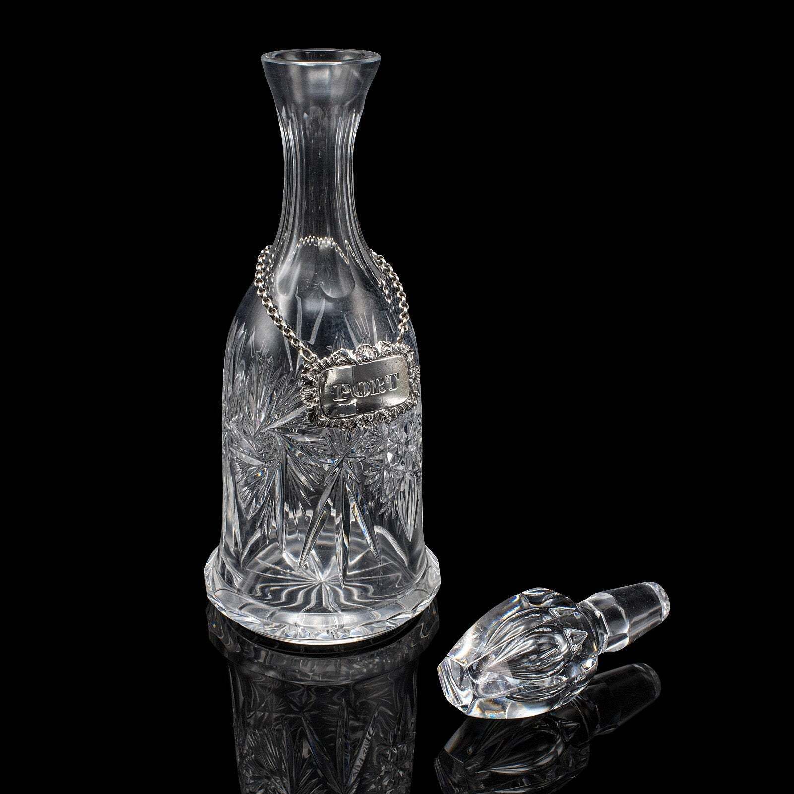 Vintage Port Decanter, English, Glass, Silver Label, Spirit Bottle, Mid Century photo furniture