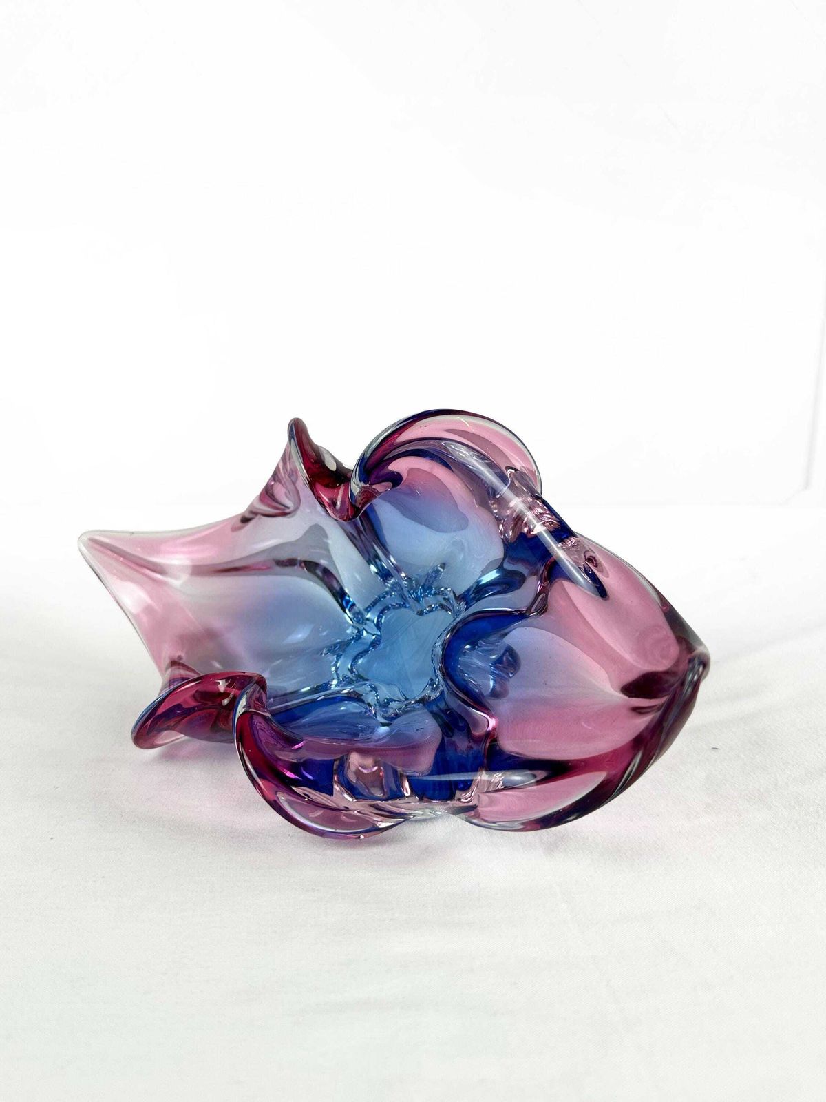 Mid Century Sommerso Art Glass Bowl: Blue Pink Chribska Jozef Hospodka photo for sale