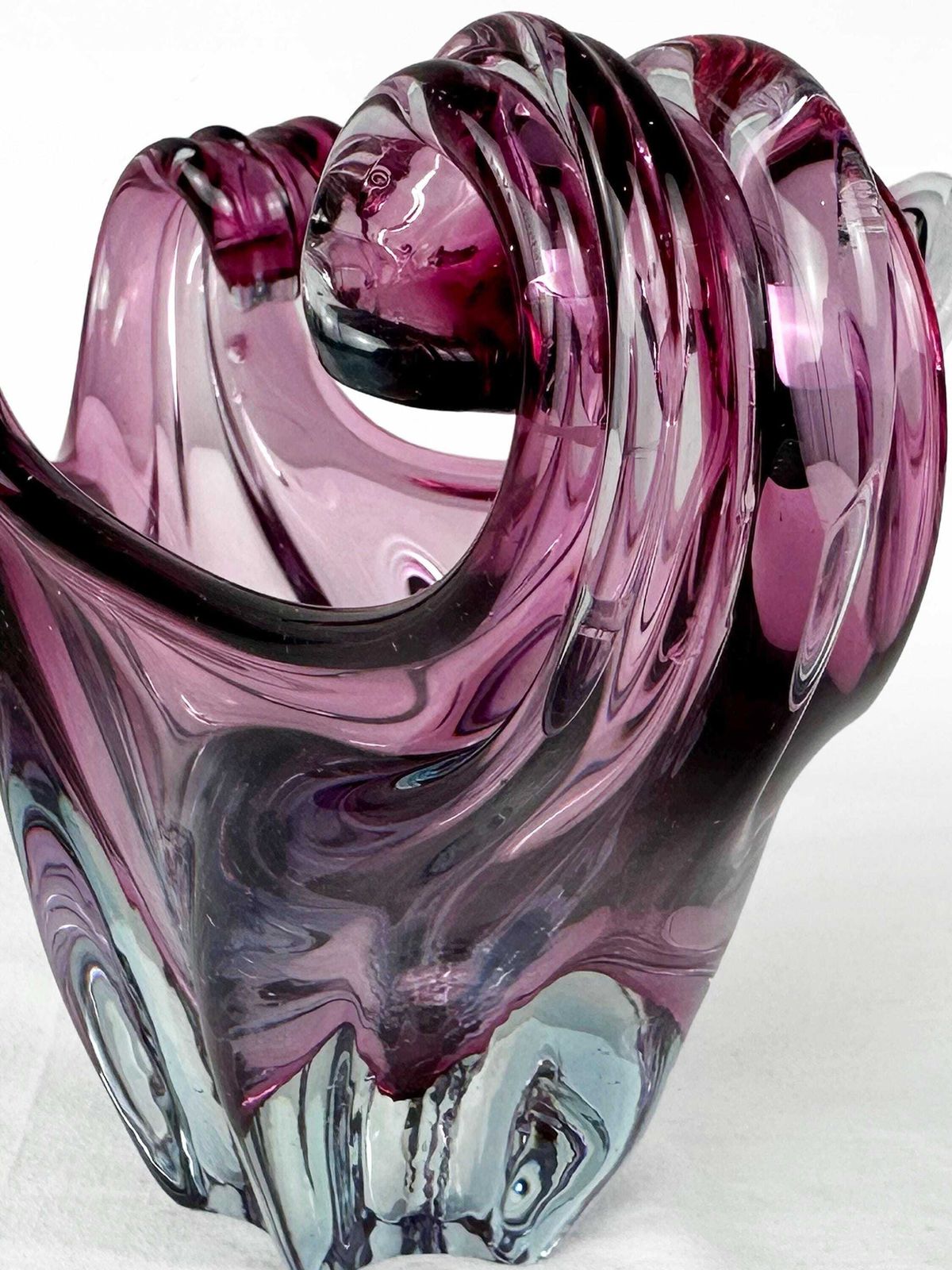 photo furniture Mid Century Cristallo Venezia Ccc Murano Pink & Blue Sommerso Art Glass Sculptured Bowl 1960