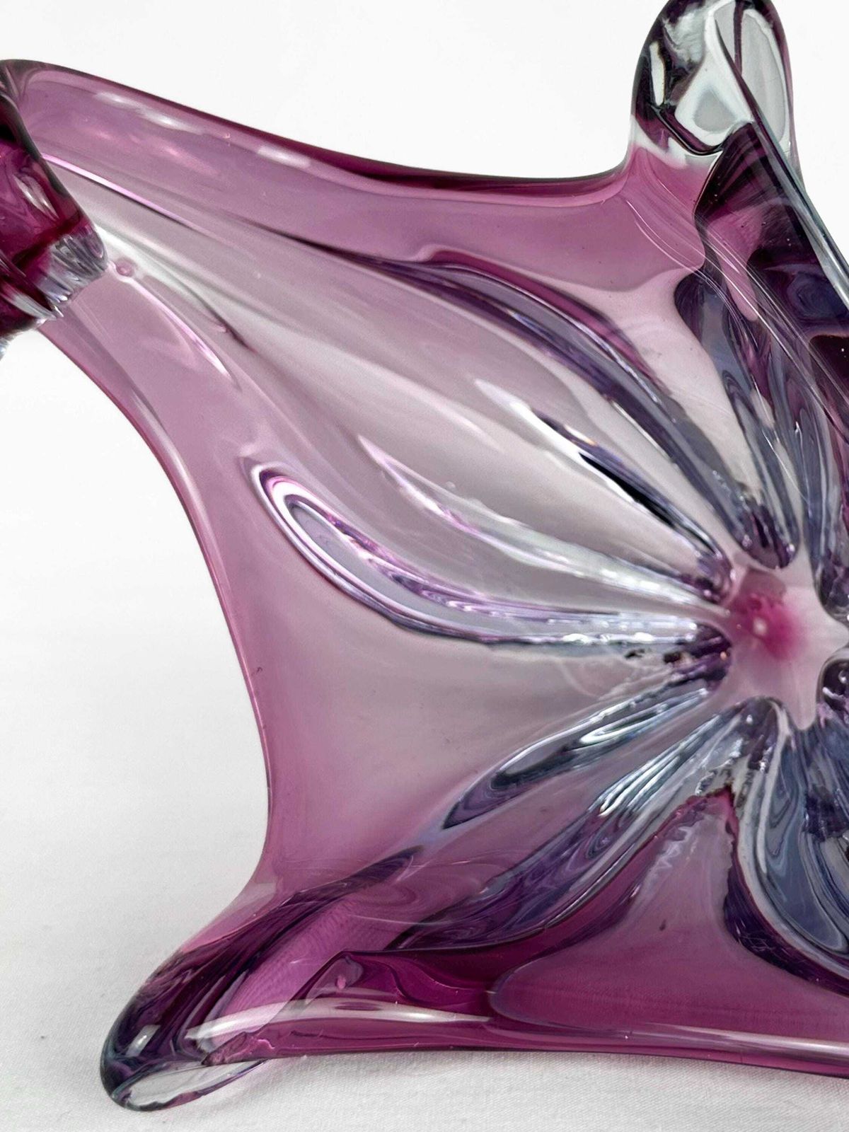 136.0 Mid Century Cristallo Venezia Ccc Murano Pink & Blue Sommerso Art Glass Sculptured Bowl 1960 photo