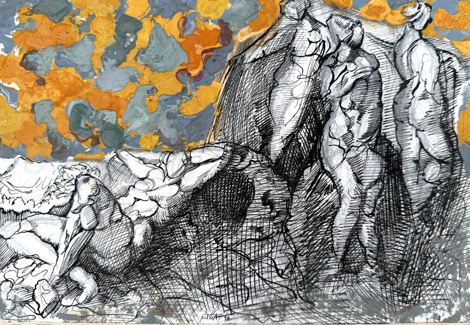 Antoni Pitxot Catalan Surrealist Anatomical Composition Dalí Circle Mediterranean Mixed Media 1998