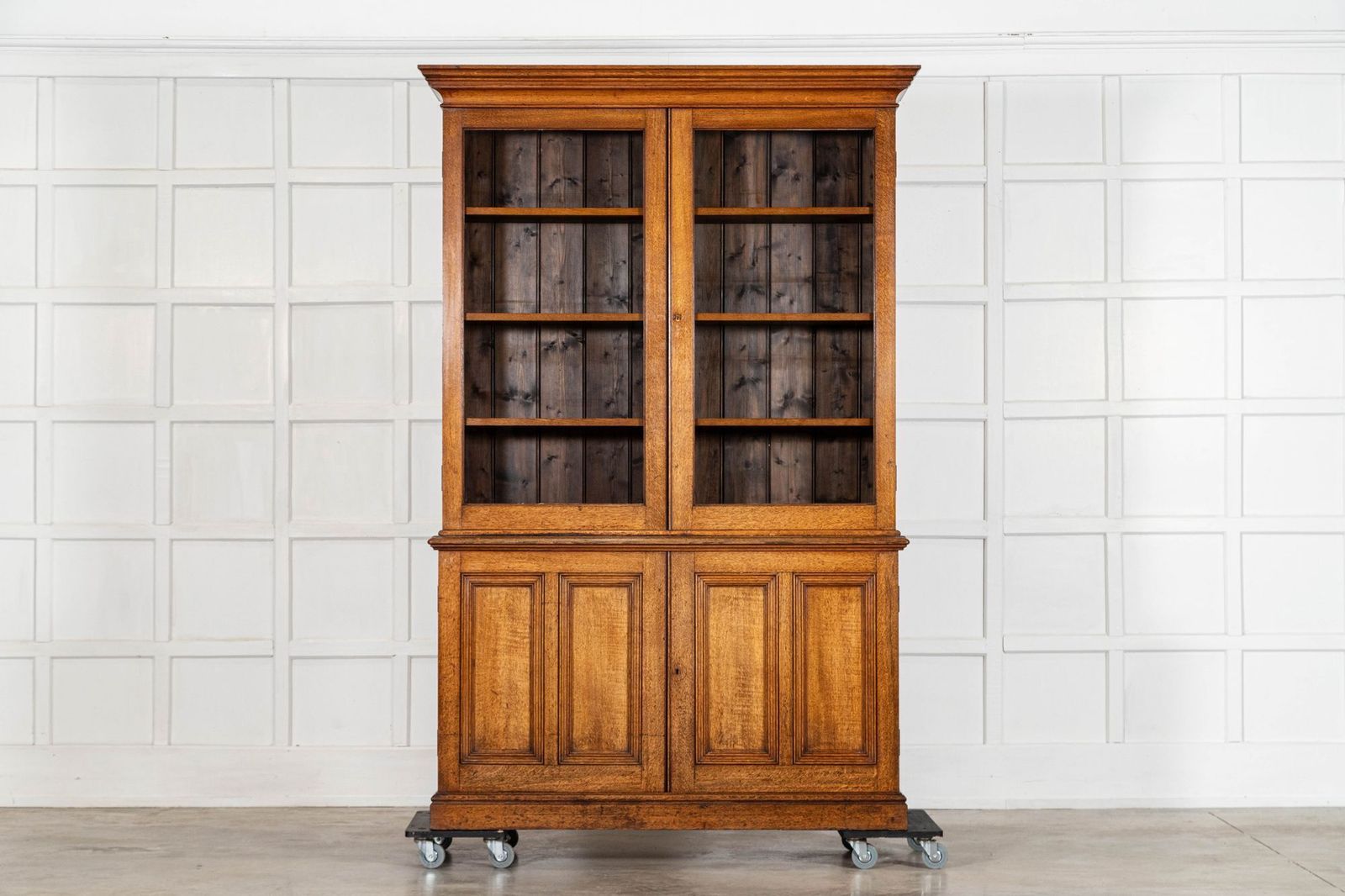 Large 19thc English Oak Glazed Bookcase Cabinet photo for sale