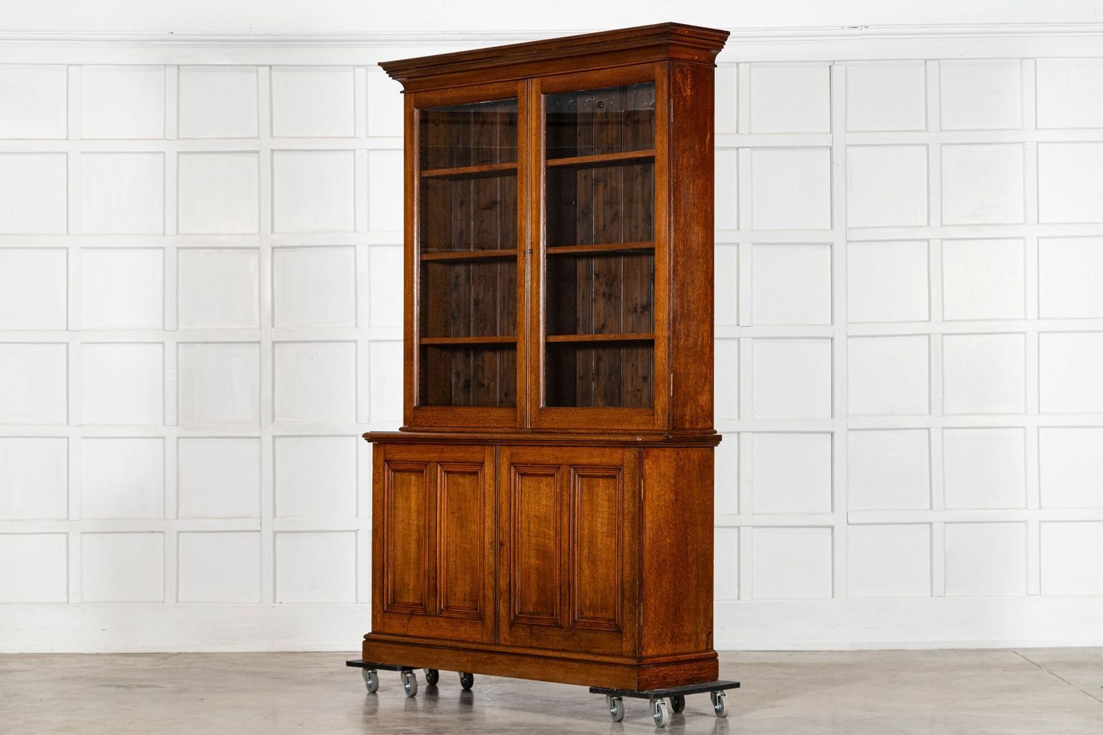 Large 19thc English Oak Glazed Bookcase Cabinet photo buy
