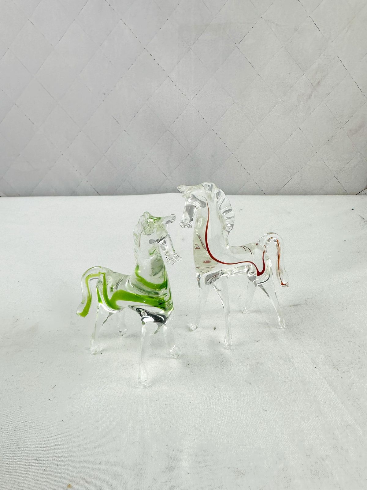 Two Mid Century Murano Sommerso Horse Figurines Made In Italy 1970