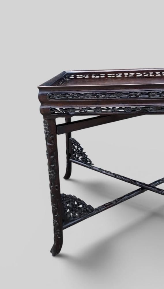 Antique Chinese Carved Padauk Tray On Stand photo Furniture