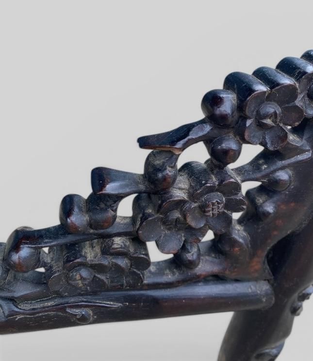 550.0 Antique Chinese Carved Padauk Tray On Stand photo