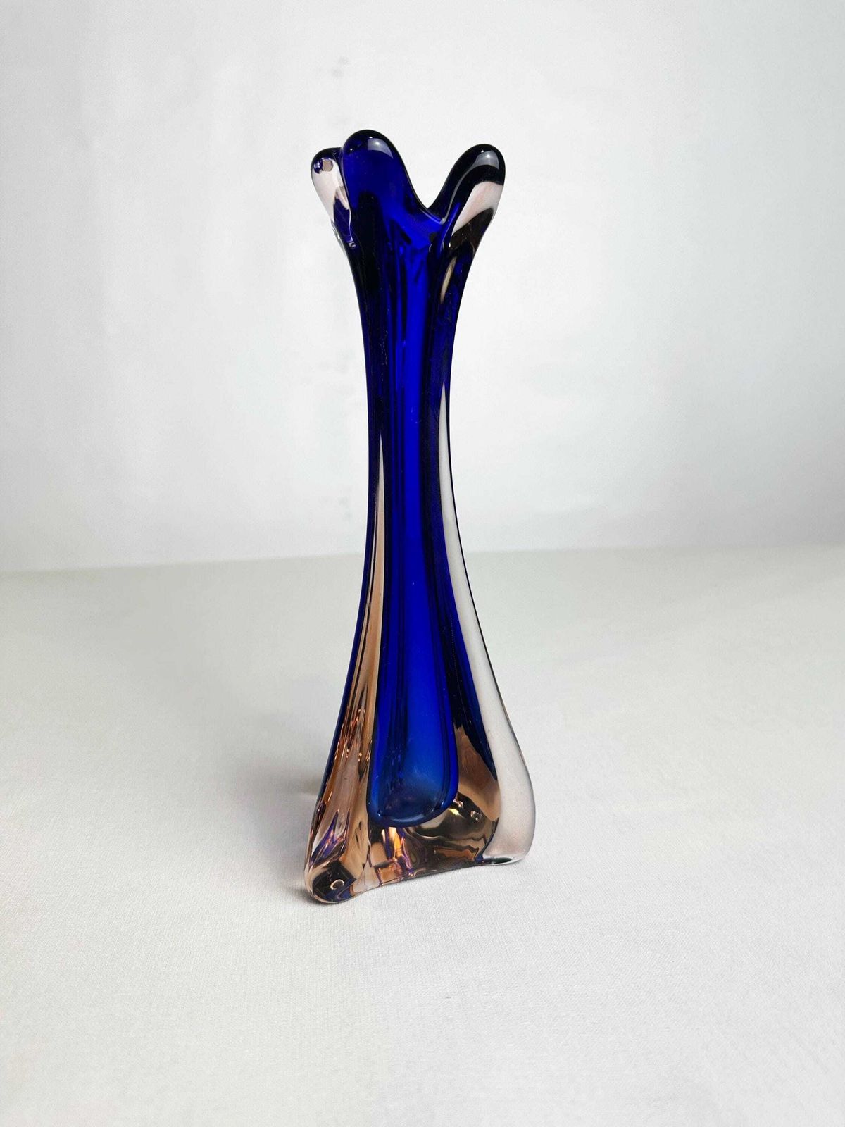 Mid Century Murano Cobalt Blue Sommerso Art Glass Vase 1960 photo for sale