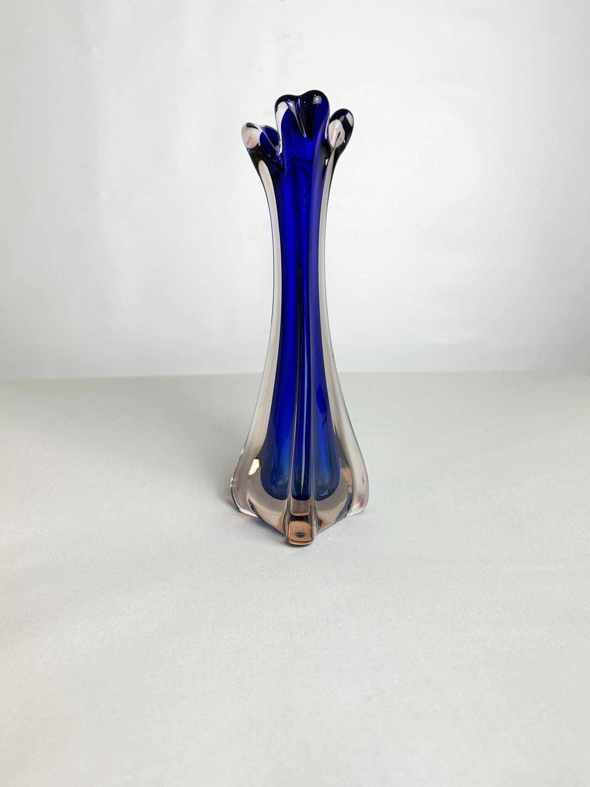 photo for sale Mid Century Murano Cobalt Blue Sommerso Art Glass Vase 1960