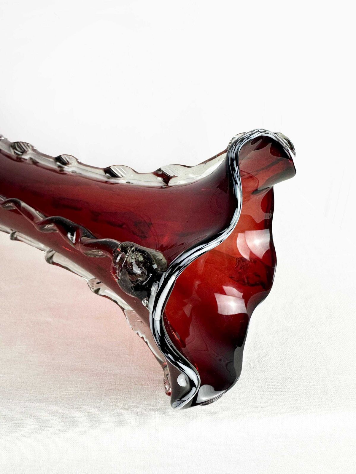 Mid Century Handblown Cranberry Red And Clear Glass Vase Circa 1960 photo vintage