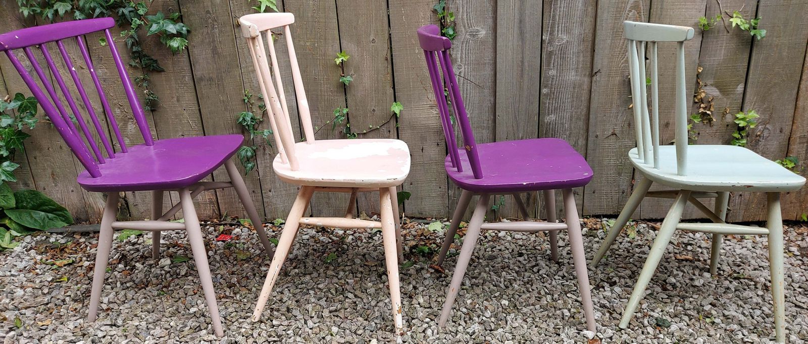 Mcm Ercol 737 Dining Chairs Set Of 4 Painted 2 With Gold Label photo Furniture