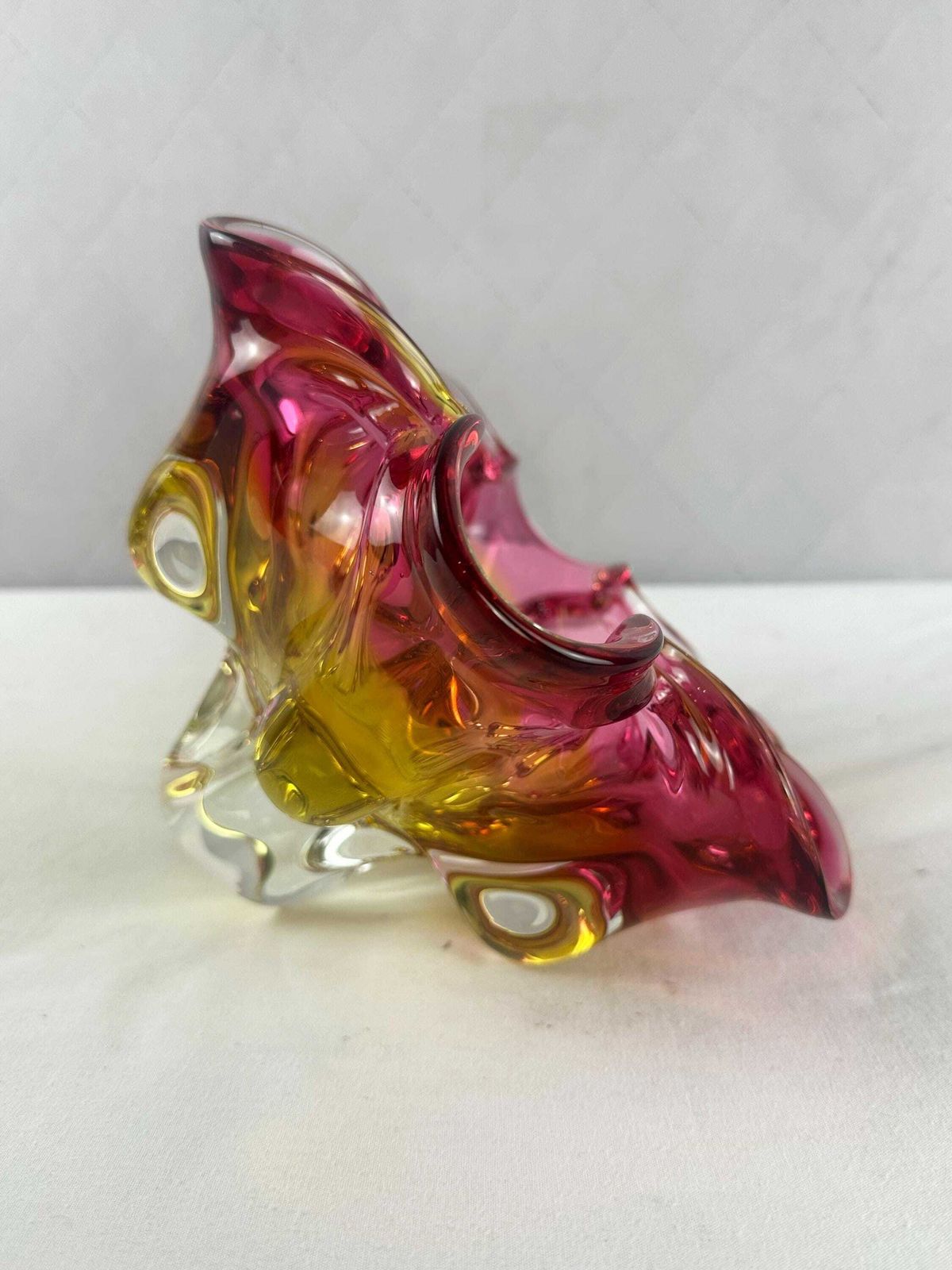 photo buy Josef Hospodka Chribska Sommerso Glass Bowl, Pink Yellow Flower Art