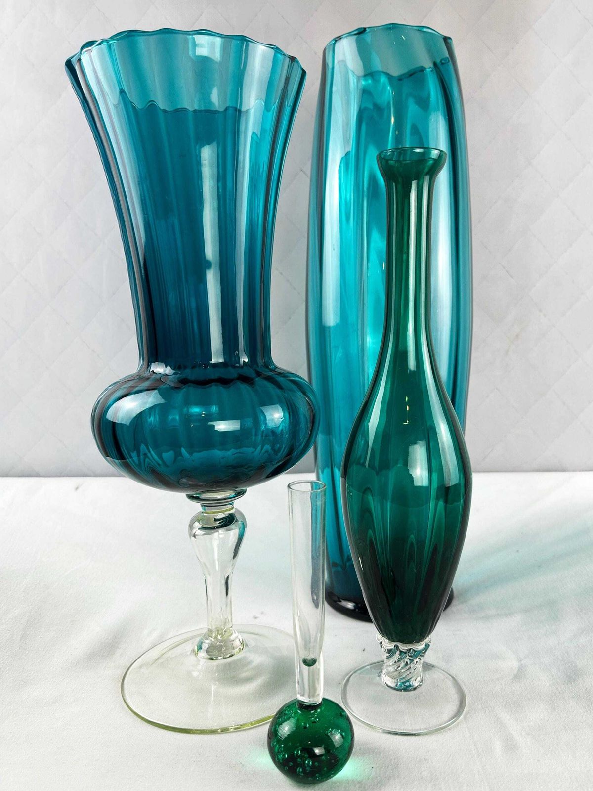 Mid Century Empoli Glass Vases: Aqua Marine, Teal, Emerald Tones (Set Of 4) photo furniture