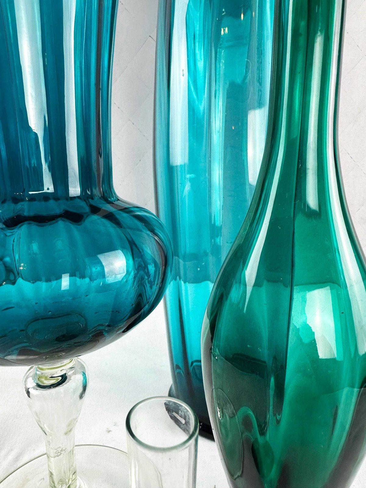 Mid Century Empoli Glass Vases: Aqua Marine, Teal, Emerald Tones (Set Of 4) photo 139.0