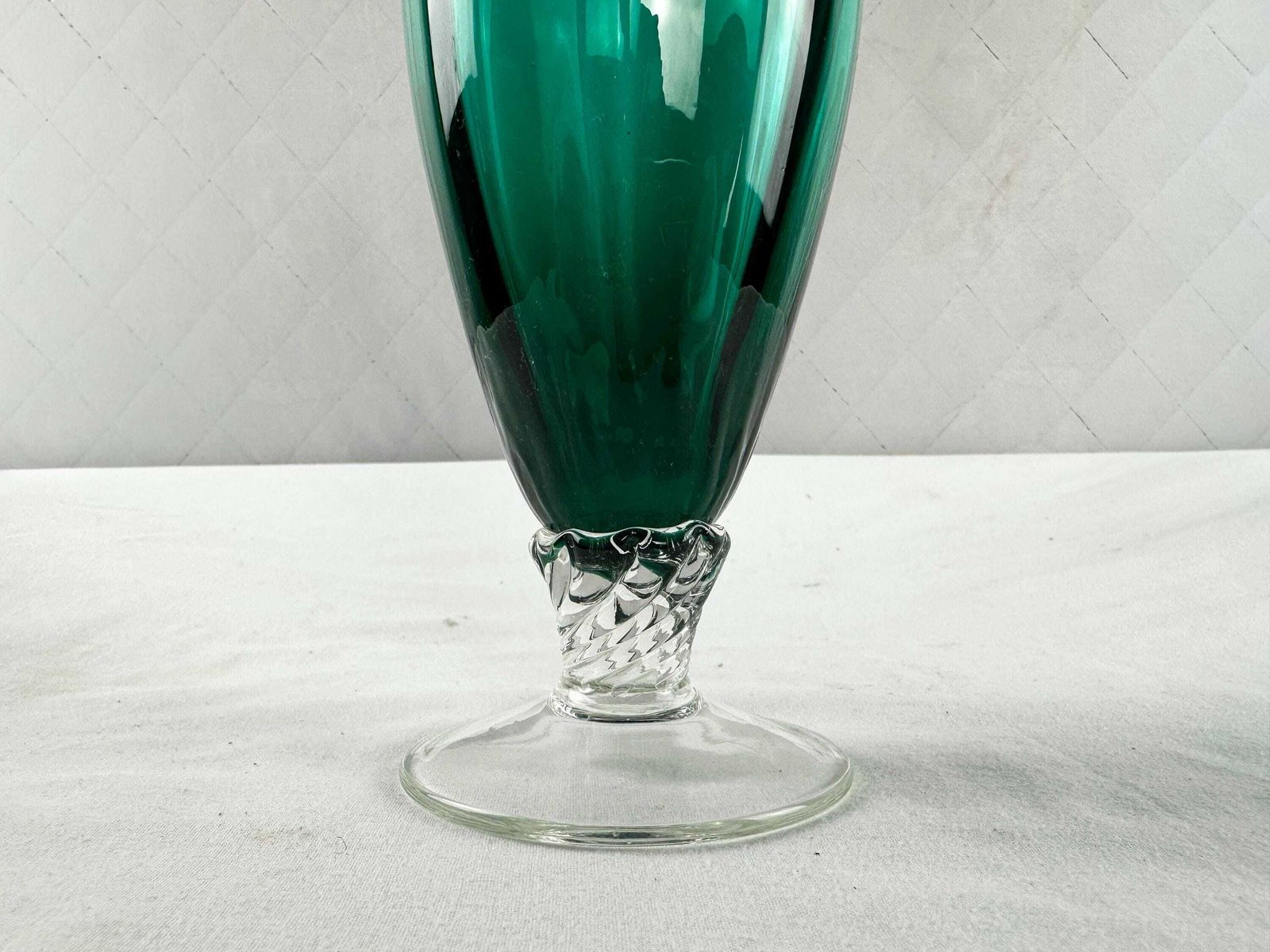photo vintage Mid Century Empoli Glass Vases: Aqua Marine, Teal, Emerald Tones (Set Of 4)
