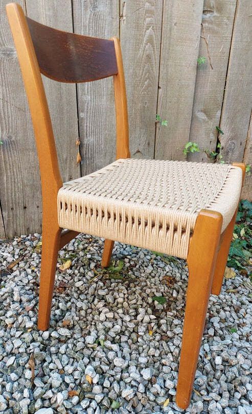 Mcm Scandinavian Dining Chair Double Side Rung Danish Chord