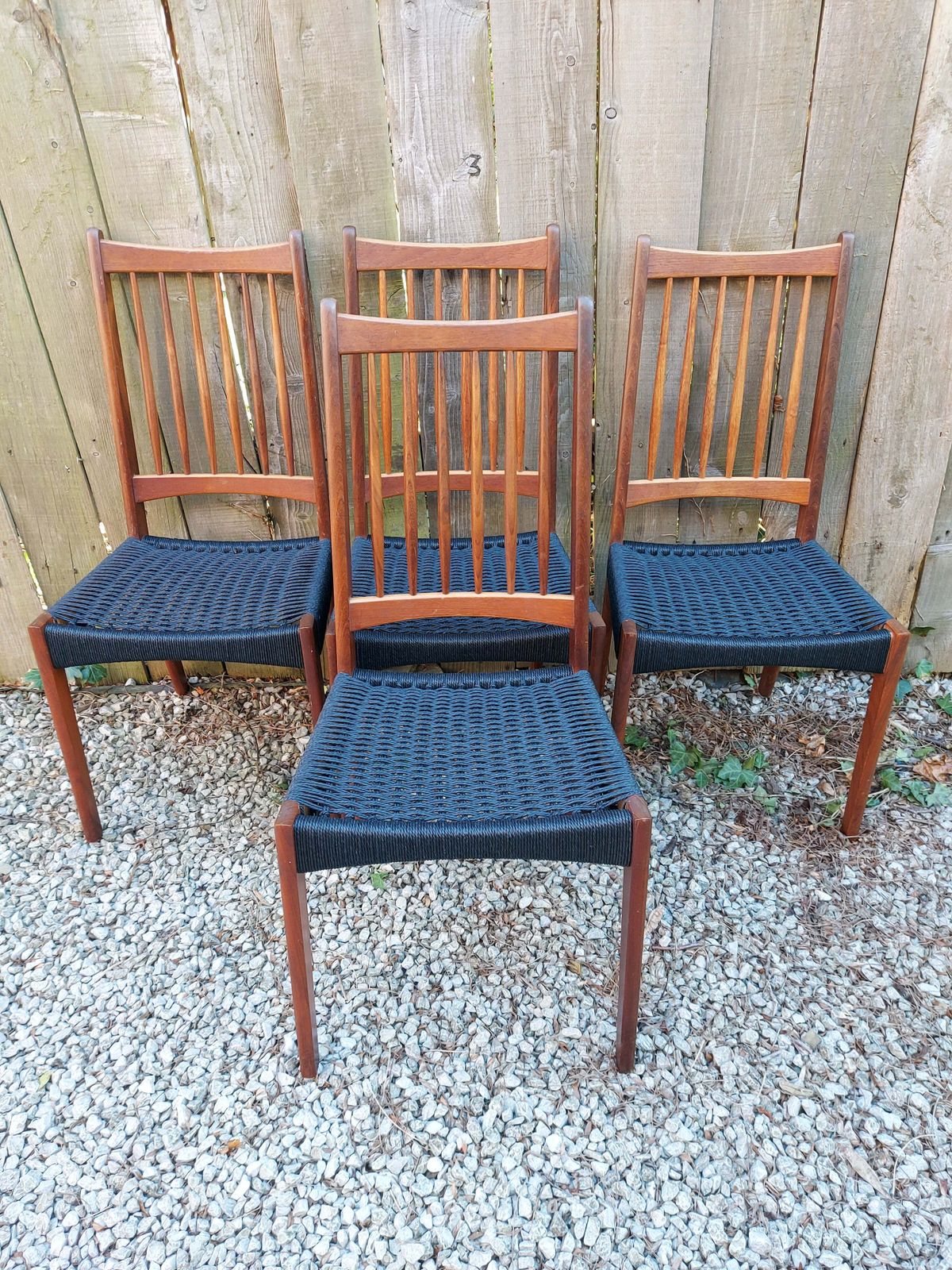 Mid Century Modern 6 Mogens Kold High Back Danish Paper Cord Chairs Black