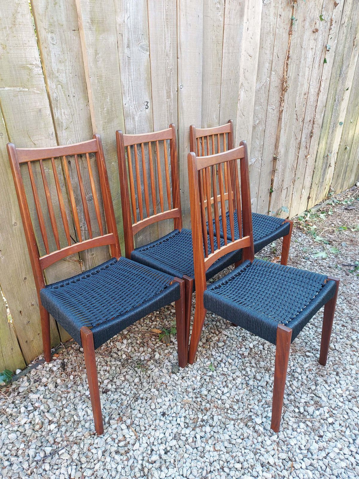 Mid Century Modern 6 Mogens Kold High Back Danish Paper Cord Chairs Black photo for sale