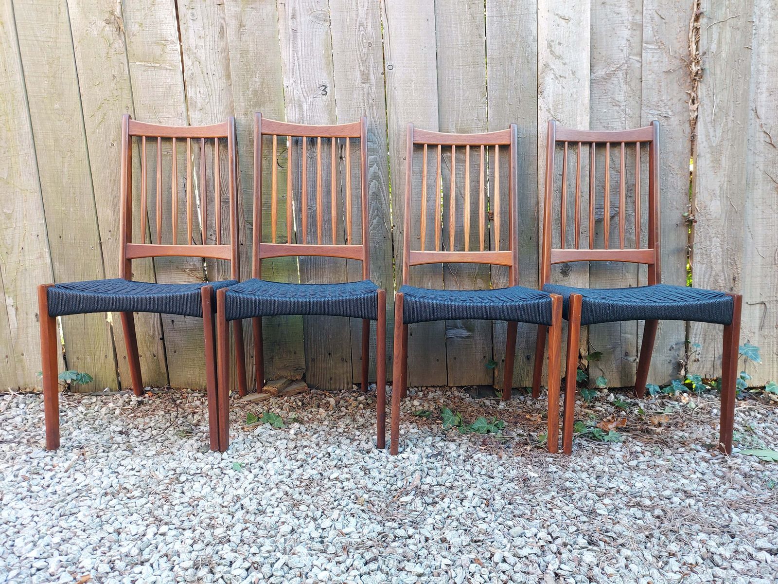 Mid Century Modern 6 Mogens Kold High Back Danish Paper Cord Chairs Black photo Furniture