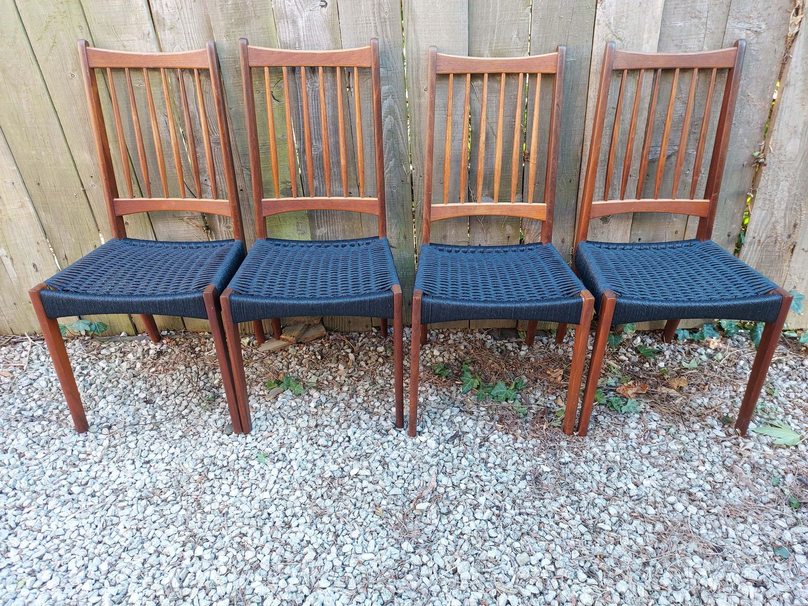 Mid Century Modern 6 Mogens Kold High Back Danish Paper Cord Chairs Black photo 1500.0