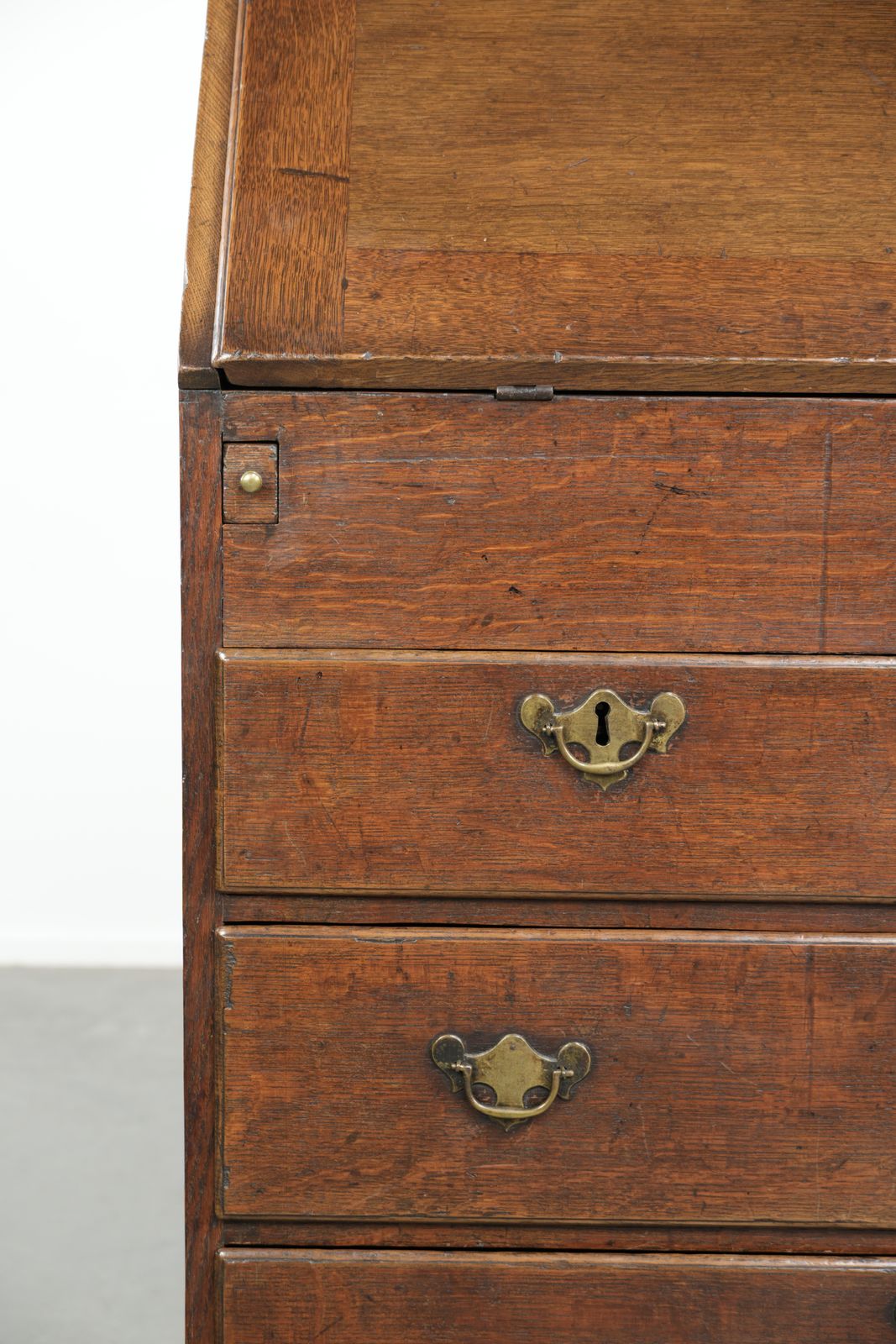 1066.0 Subtle Antique English Oak Secretary Desk From The 18th Century With A Beautiful Stepped Interior. photo