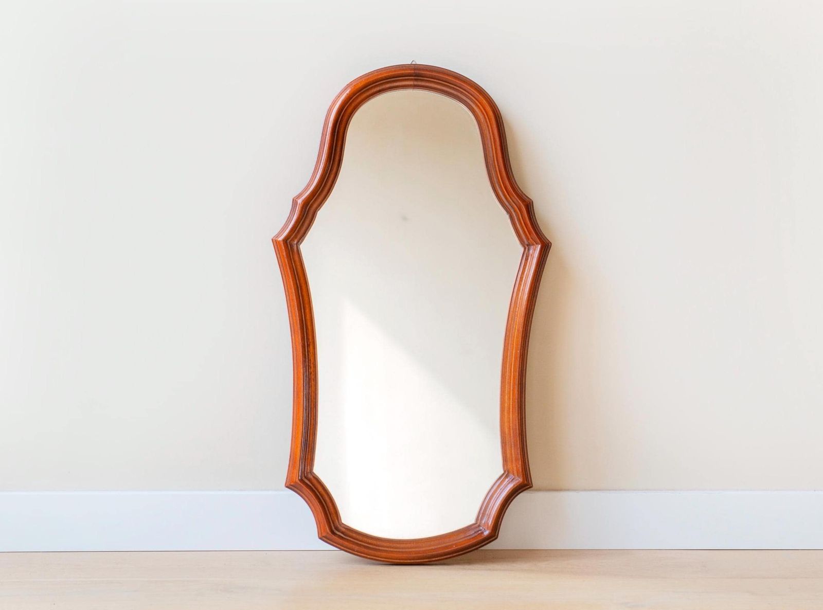 Vintage Wooden Wall Mirror   Scalloped Arched Frame   Victorian Style