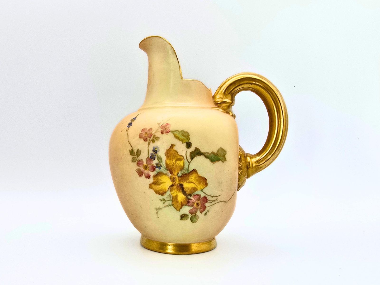 Antique Royal Worcester Blush Ewer Creamer  1903 Hand Painted Porcelain Flowers photo furniture