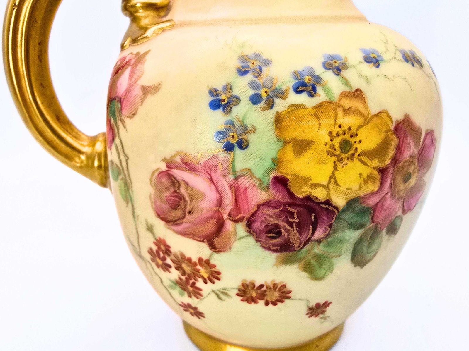 photo for sale Antique Royal Worcester Blush Ewer Creamer  1903 Hand Painted Porcelain Flowers