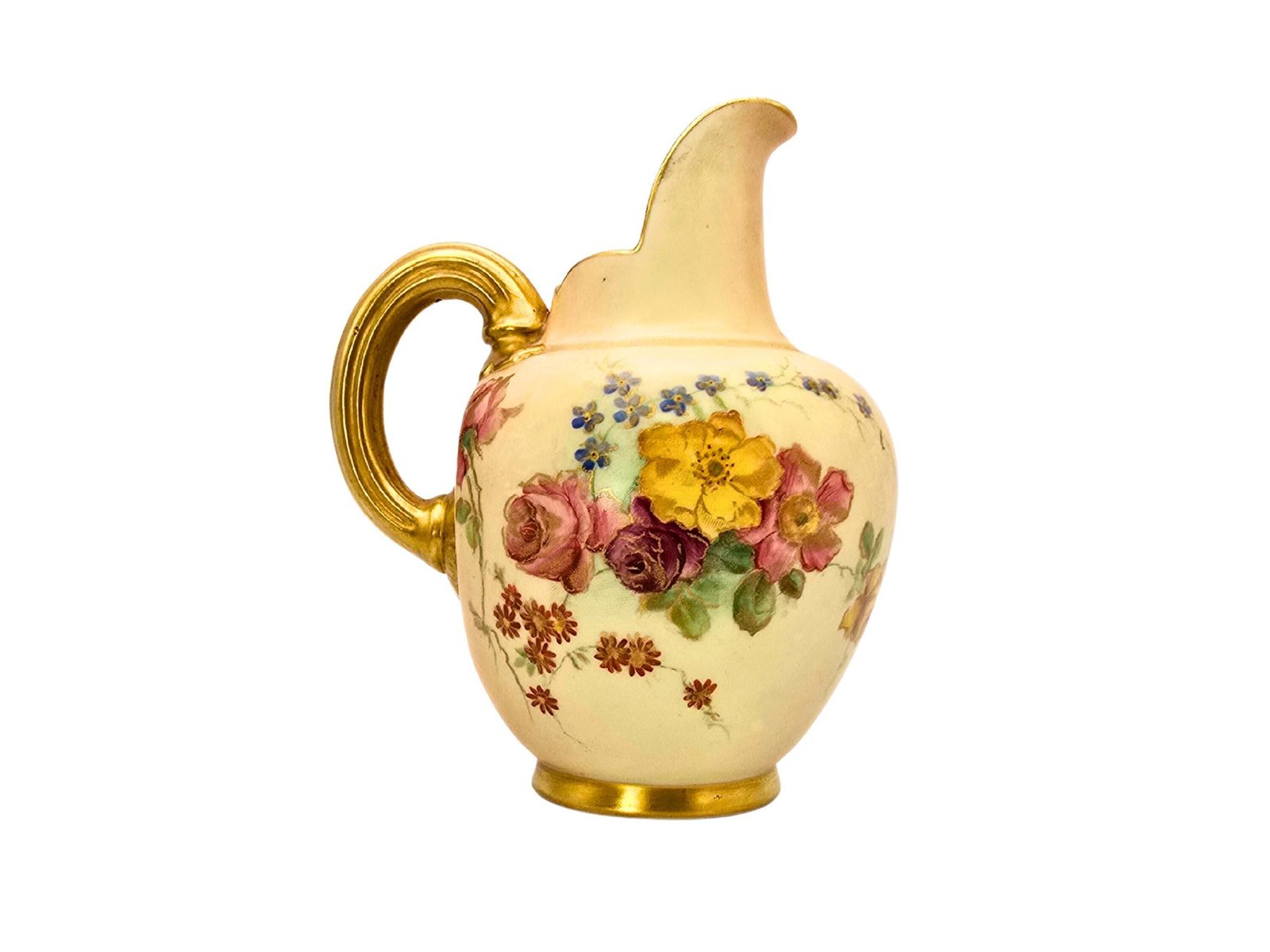 105.0 Antique Royal Worcester Blush Ewer Creamer  1903 Hand Painted Porcelain Flowers photo
