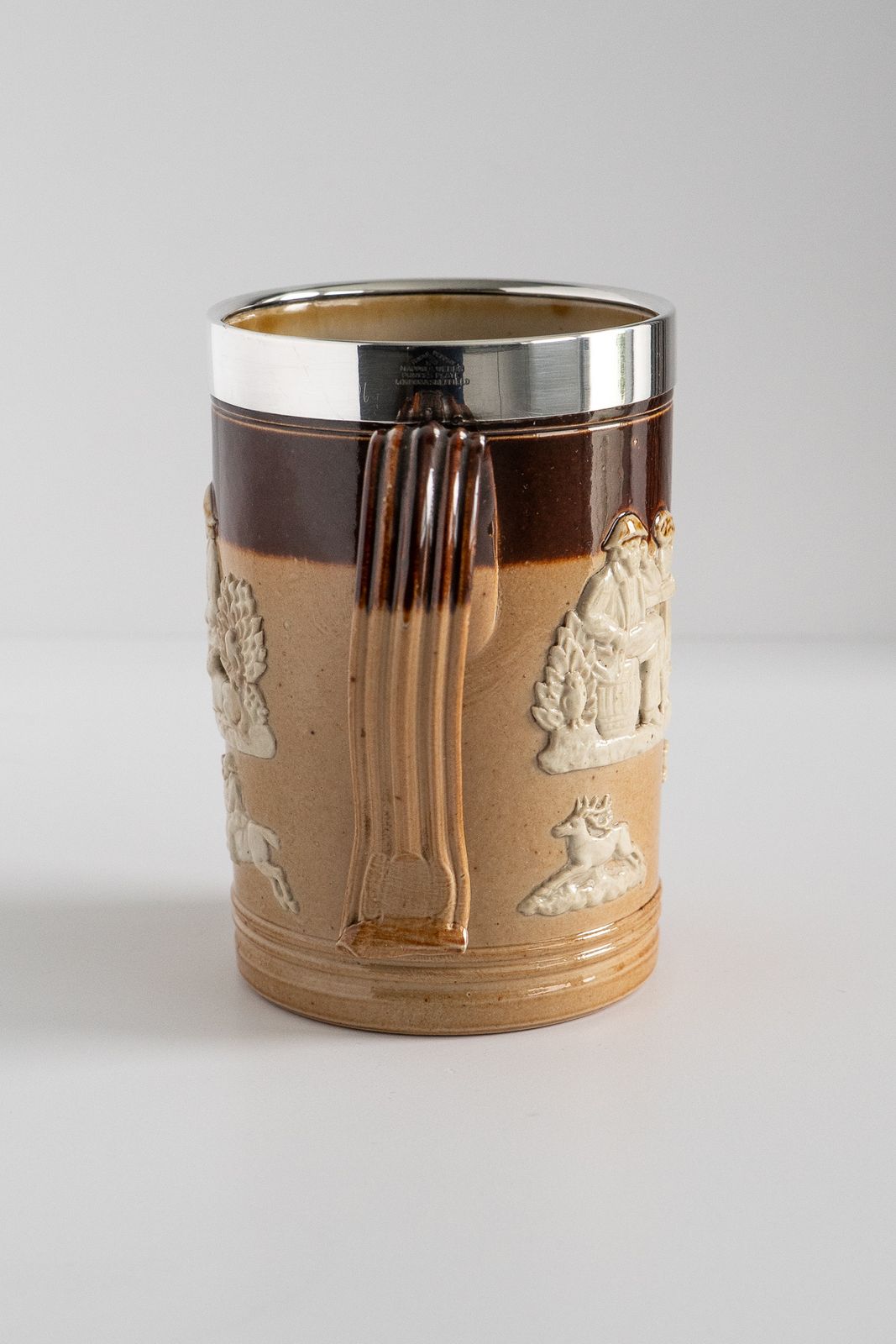 Royal Doulton 'Harvest& Hunting' Tankard Impressed Marks Dated 1903 With Mappin & Webb Silver Plated Collar photo 58.0