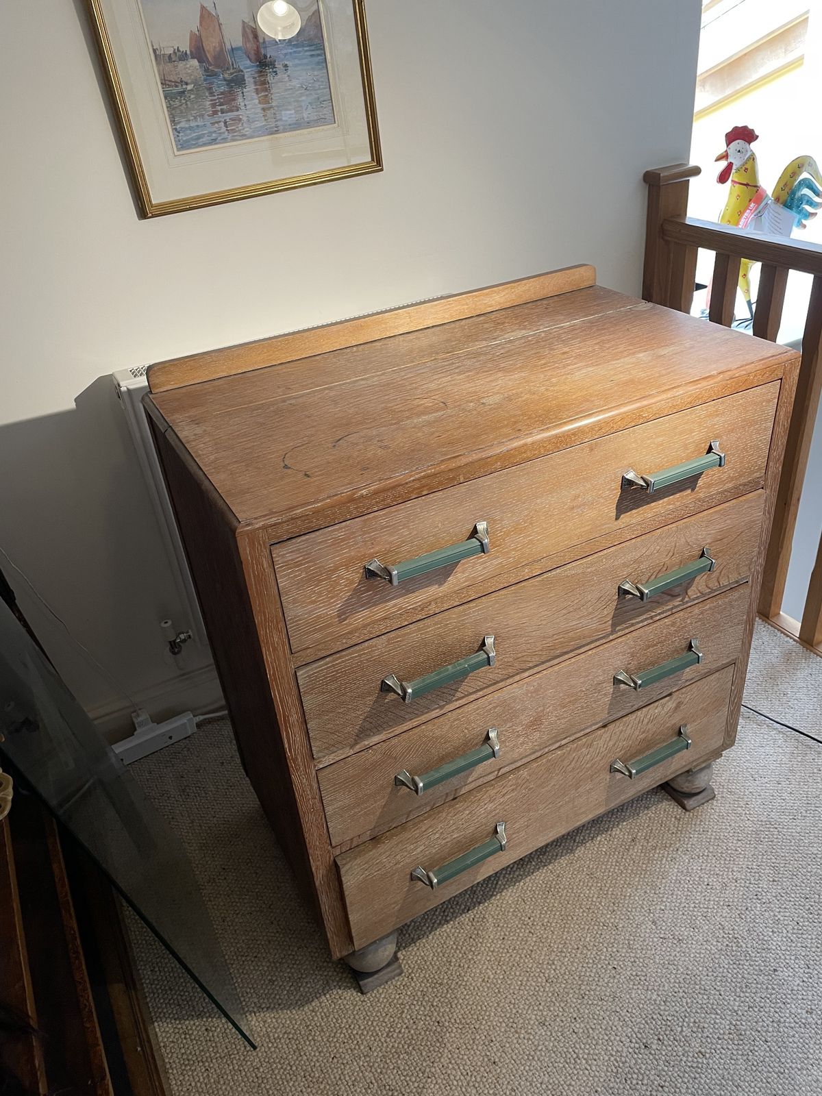 `1950s Limed Oak Chest Of Drawers Including Matching Wardrobe And 2x Headboards photo furniture