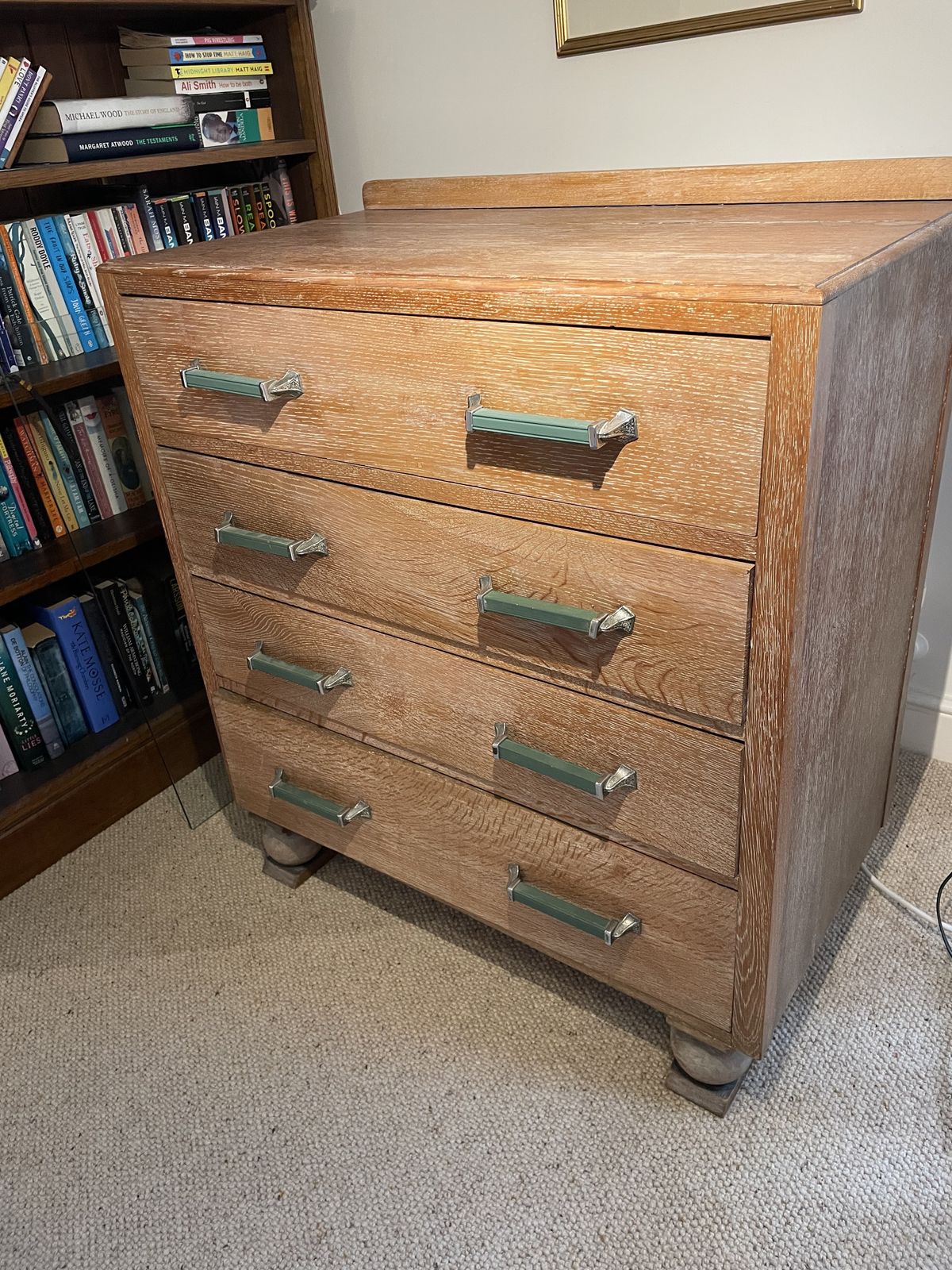 `1950s Limed Oak Chest Of Drawers Including Matching Wardrobe And 2x Headboards photo for sale