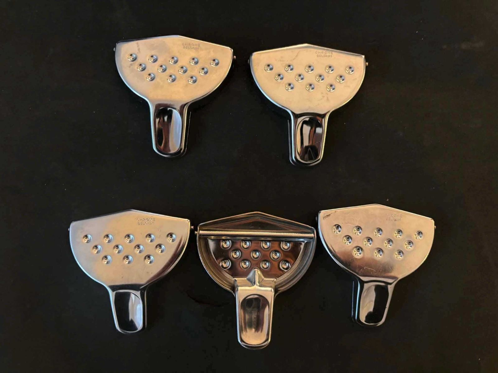 178.0 Vintage Lemon Squeezers, Stainless Steel Chrome Belgium, Set Of 5 photo
