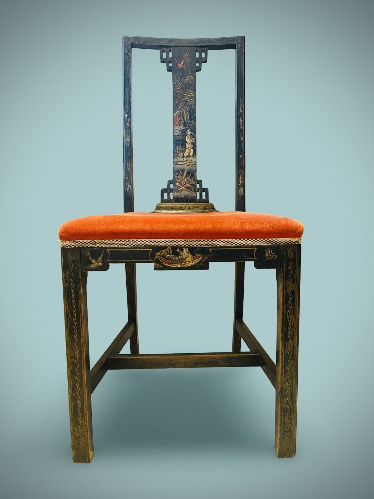 A Pair Of Good Aesthetic Period Chinoiserie Japanned Chairs C.1900 Antique photo vinterior
