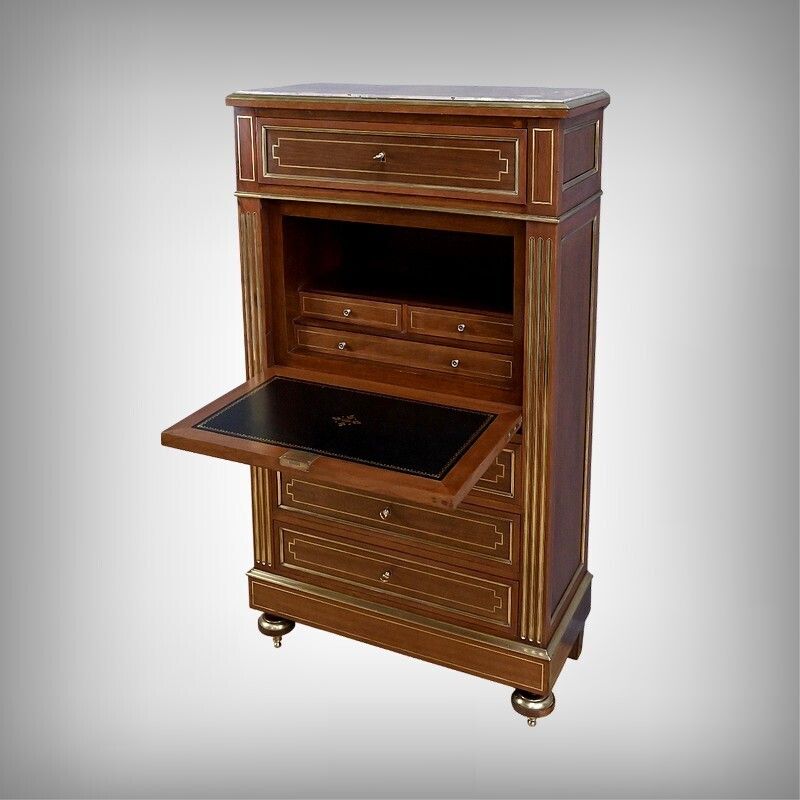 Mahogany Secretary Desk, Louis XVI Style, Napoleon III Period – Second Half Of The 19th Century