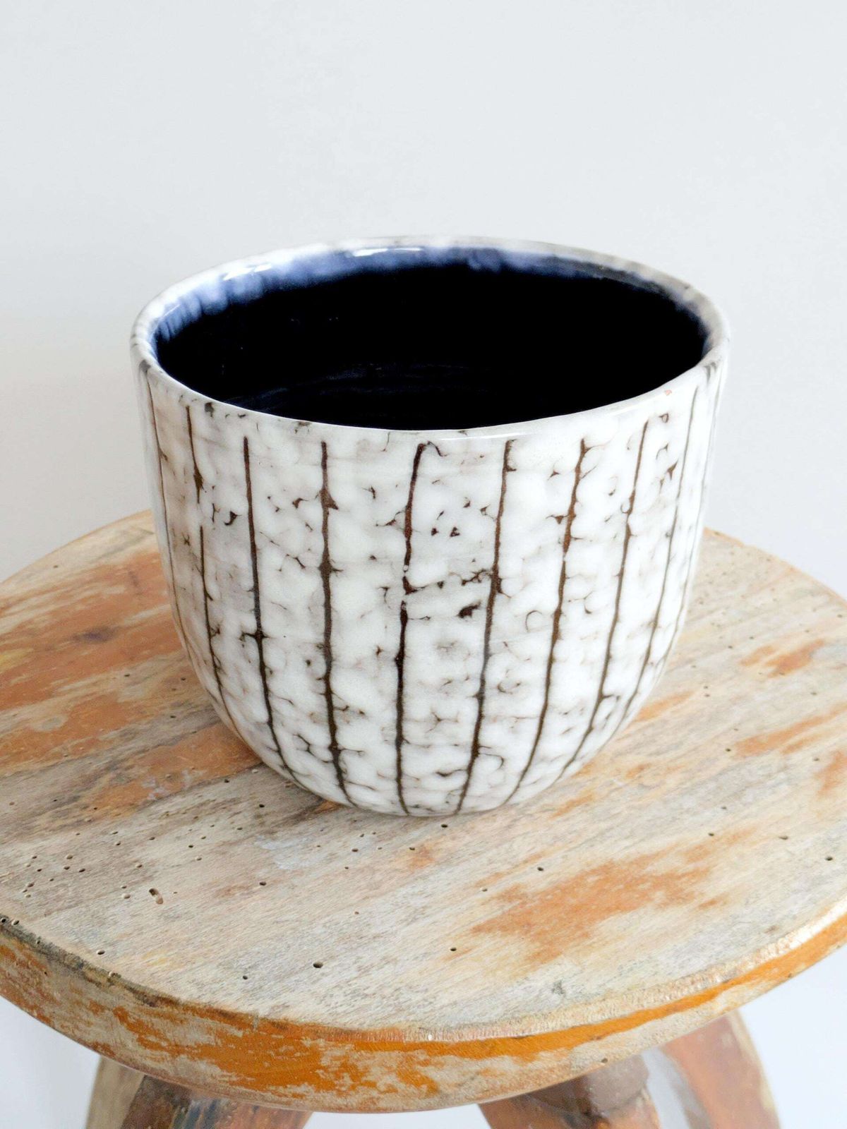 Home Decor Vintage Hungarian Majolica Planter, Whitewashed Glaze, Sgraffito Designs, Midcentury Ceramic photo