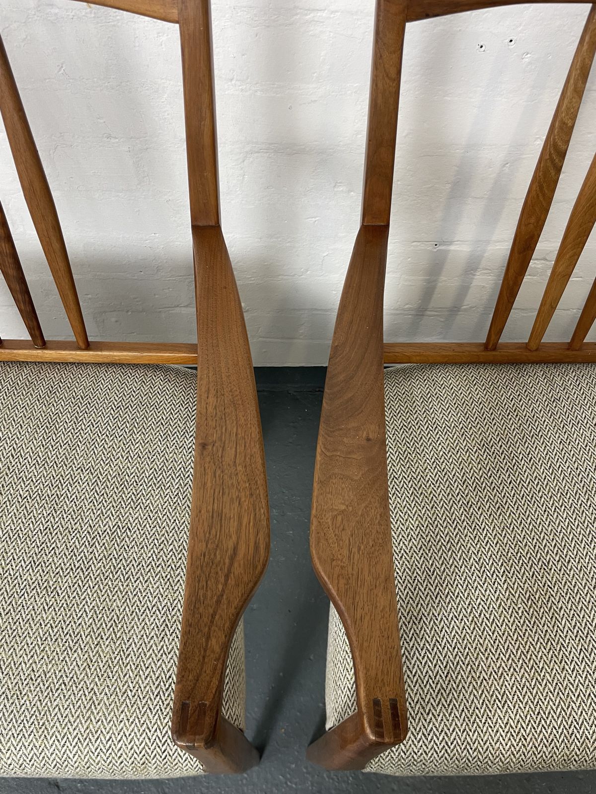 photo furniture Set Of 4 Gordon Russell Mid Century Dining Chairs | 2 Carvers & 2 Side Chairs | Professionally Reupholstered | Heals Era