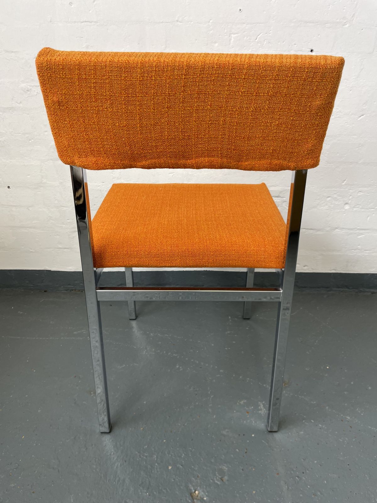 Pair Of Vintage Orange Upholstered Chairs With Chrome Frame | Mid Century Modern Designer Style Seating photo vintage