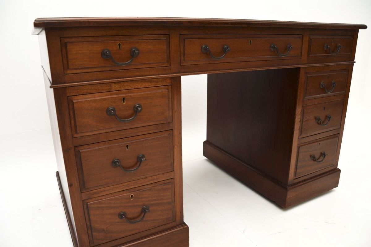 Antique Victorian Mahogany Leather Top Pedestal Desk photo Furniture