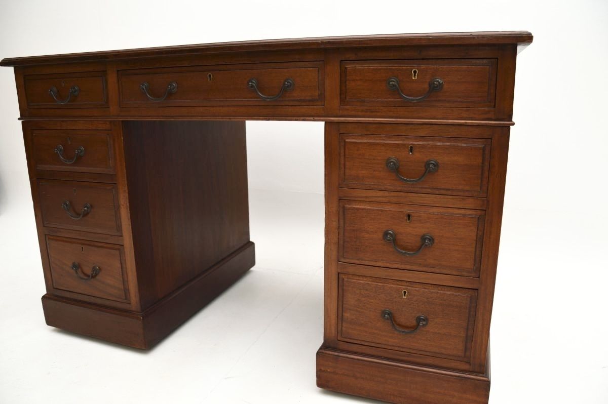Antique Victorian Mahogany Leather Top Pedestal Desk photo 1268.0