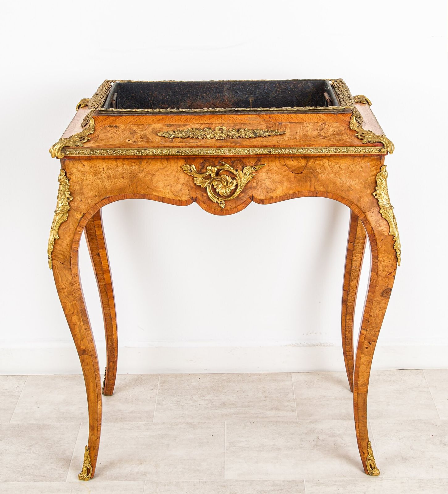 Antique French Burr Walnut Jardinière / Planter With Ormolu Mounts