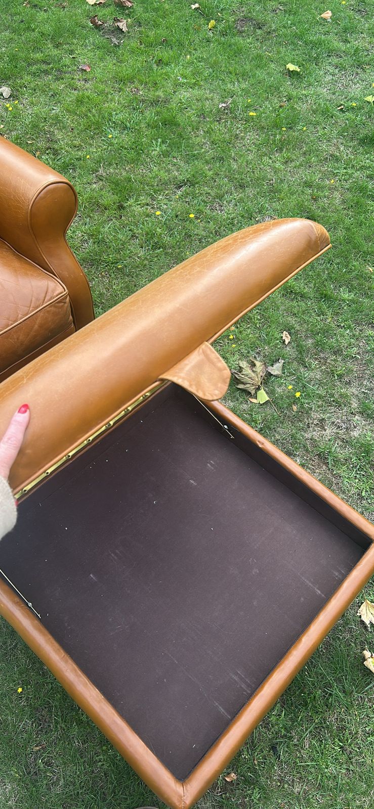 Tan Leather Southwold Vintage Laura Ashley Wingback Chair And Matching Footstool photo for sale