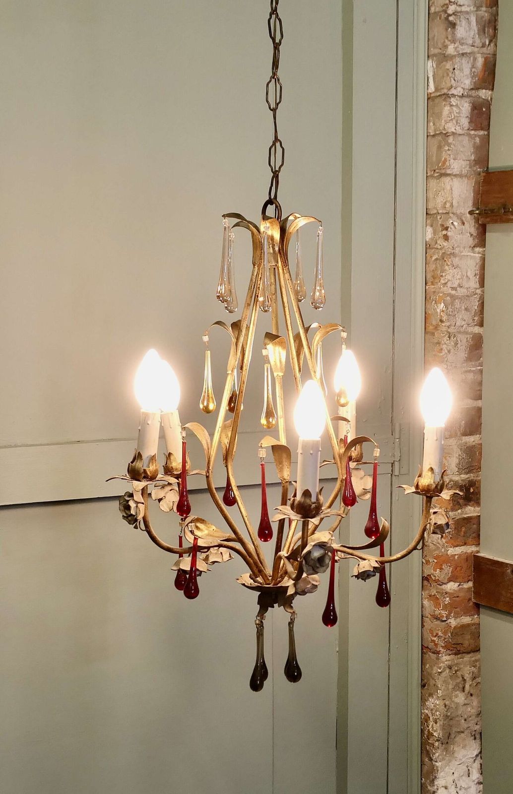 French Chandelier Hung With Coloured Crystal Teardrops This Is A Stunning Piece photo 960.0