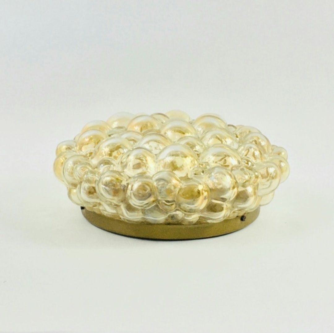 Grote Mid Century Modern Amber Bubbelglas & Messing Plafondlamp Van Helena Tynell Voor Limburg, Duitsland, Jaren 1960 photo vintage