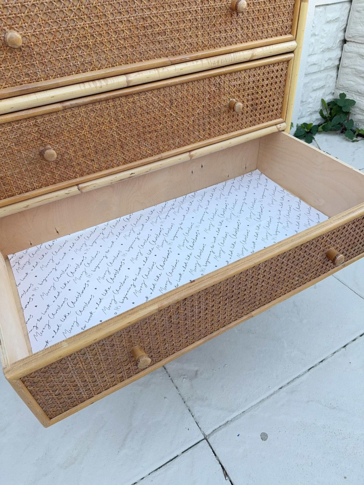 Mid Century Glass Top Rattan Chest Of Drawers | Vintage Boho Bedroom Decor photo buy