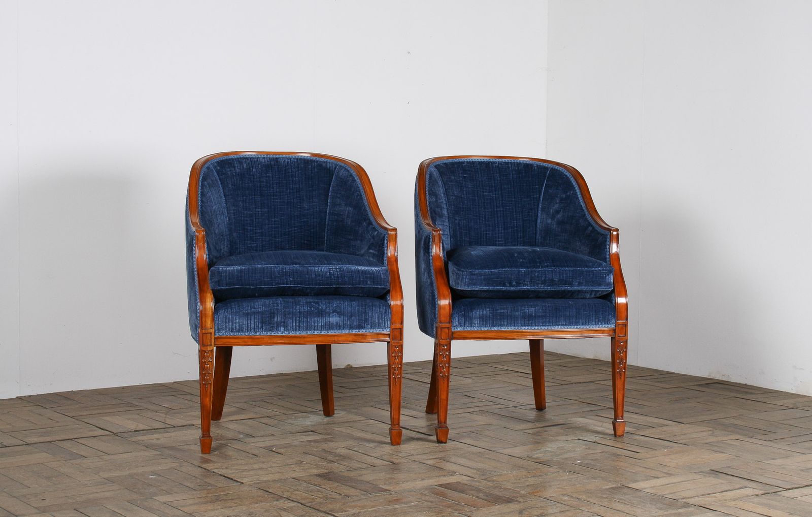 photo for sale A Exquisite Pair Of Tub Chairs In Royal Blue By Fine Furniture Maker Arthur Brett